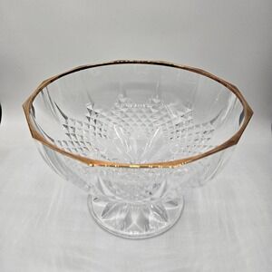 Cristal D'Arques Longchamp Gold-Rimmed Lead Crystal Footed Fruit Bowl